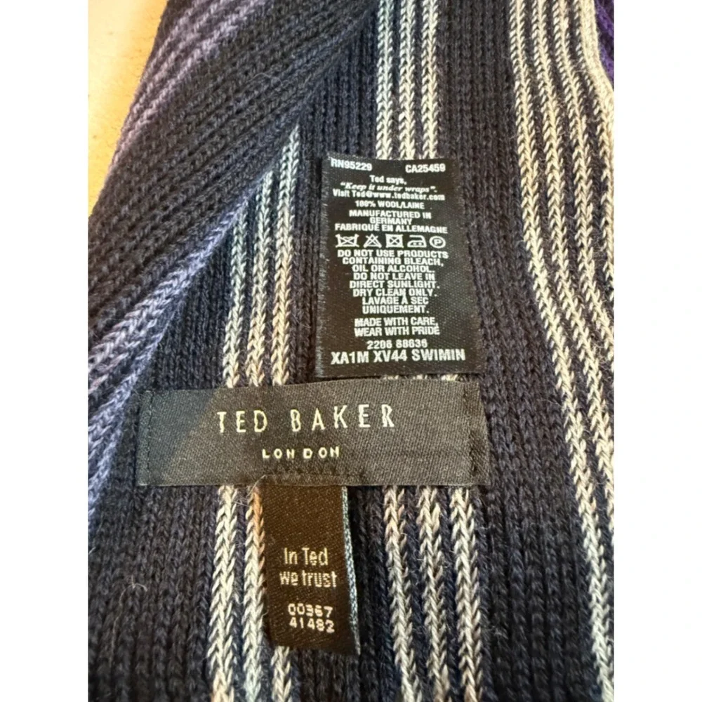Ted Baker London Mens Wool Scarf Purple Navy Striped Made in Germany XA1M XV44